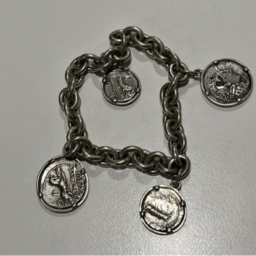 Heavy Antique Silver Link bracelet with Ancient Roman Denarius Coins
